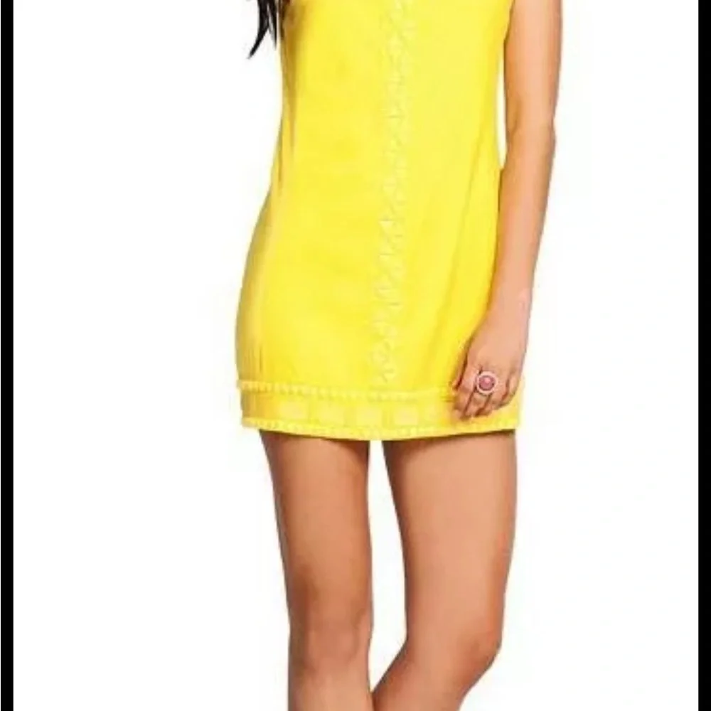 Guess by Marciano Yellow Sheath Mini Dress Sleeveless Crew Neck - Picture 2 of 6
